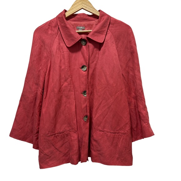 J. Jill Jackets & Blazers - J. Jill Jacket Womens XL Coral Red Silk Linen Blend Button Front Drawstring Back